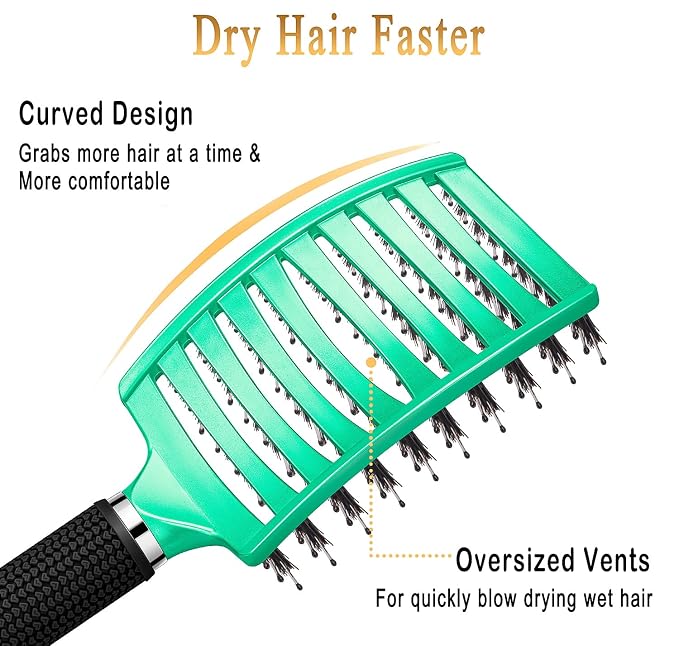 Detangling Brush for Women & Kids, Wet & Dry Hair, All Hair Types | Less pulling & breakage, Boar bristles tame frizz & add shine, Vents for faster blow-drying, Lightweight 4 oz, Non-slip grip