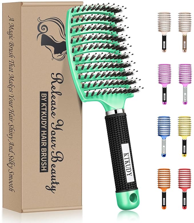 Detangling Brush for Women & Kids, Wet & Dry Hair, All Hair Types | Less pulling & breakage, Boar bristles tame frizz & add shine, Vents for faster blow-drying, Lightweight 4 oz, Non-slip grip