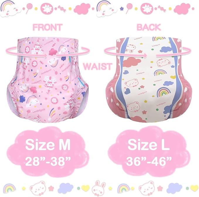 Landofgenie Adult Diapers Print Diaper 10 Count, 5 Patterns(L36-46) | 5000 mL Absorbency, Side Leak-Proof Barriers, Elastic Cuffs & Waistband