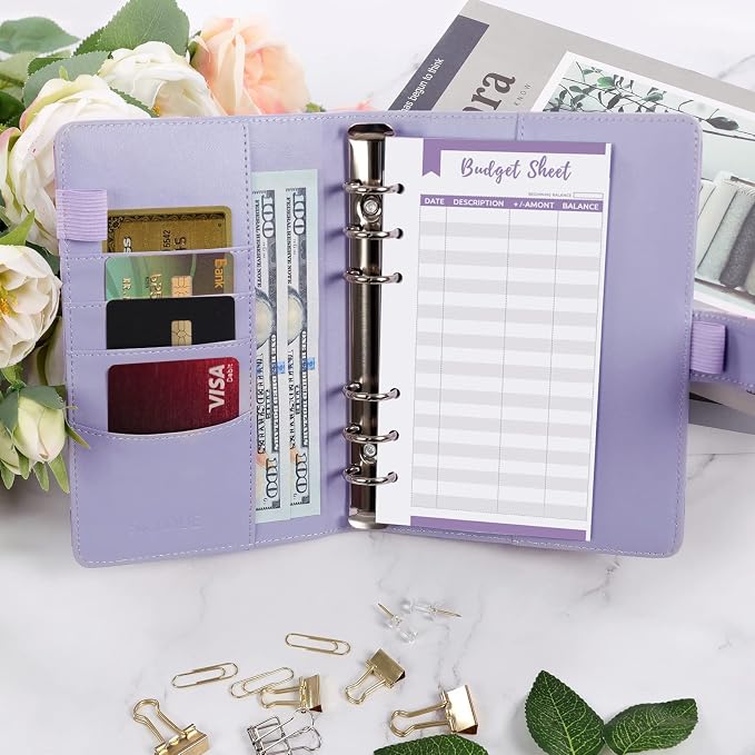 SKYDUE Budget Binder, Money Saving Binder with Zipper Envelopes, Cash Envelopes and Expense Budget Sheets for Budgeting