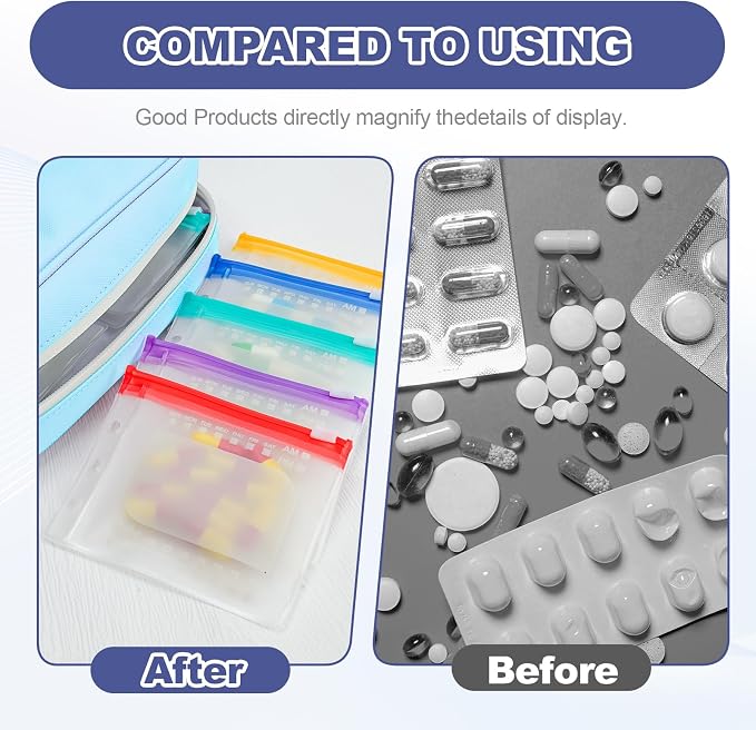 Weekly Pill Organizer 2 Times a Day – Timueetech A6 Waterproof 14 Pouch Bags for Travel, BPA-Free Medication Storage with Labels & Self-Sealing for Vitamins & Supplements, Blue