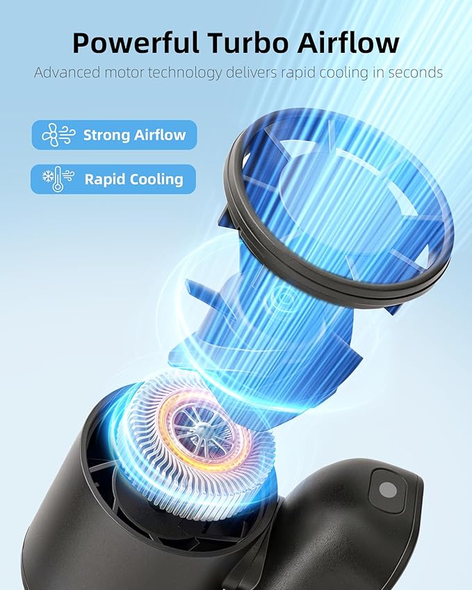 FrSara Portable Neck Fan that Blows Cold Air Rechargeable, Personal Battery Powered Cooling Device with USB TYPE-C, LED Display, Light, 3-Speed, 3000mAh, Ideal Present for Women, Men, Travel, Black