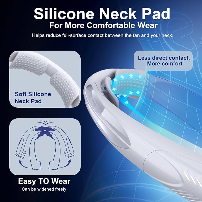 Portable Neck Fan with Reading Light, 6-Speed Wearable Fan, 6000mAh USB-C Rechargeable Hands Free Fan, Summer Gifts for Men Women, for World Cup, Outdoor Work, Travel, Camping - White