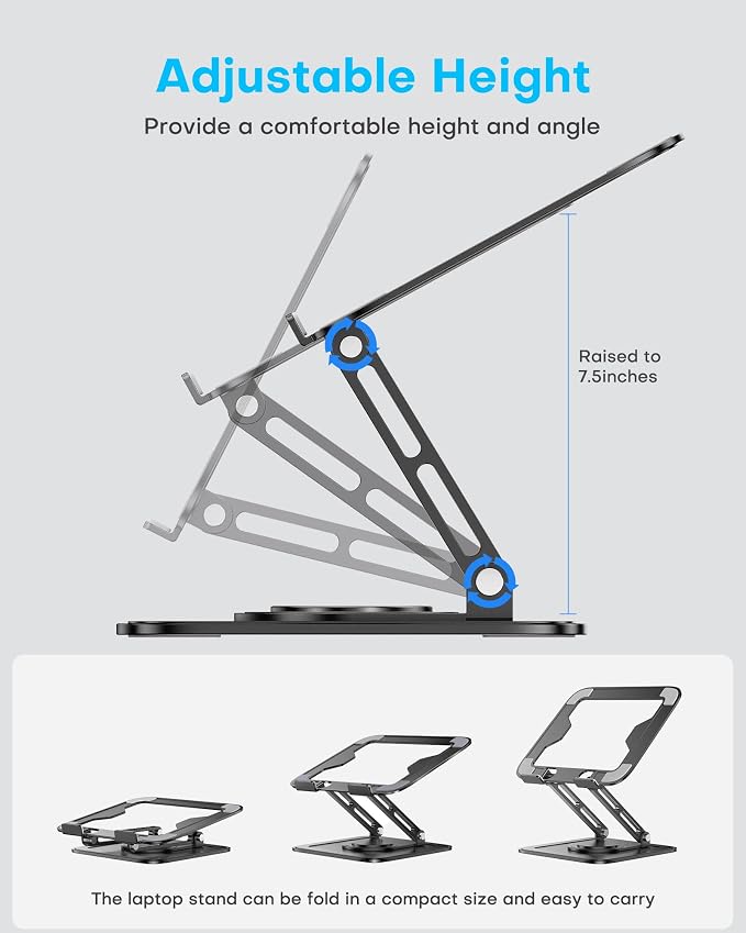 LOXP Adjustable Laptop Stand, Computer Stand with 360 Rotating Base | Ergonomic Laptop Riser Mount for Desk Foldable Protable Computer Desk Fits with MacBook Pro Air