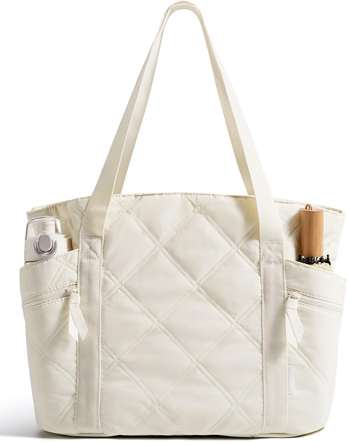 BAGSMART Crush Tote Bag for Women, 20L Puffer Work Tote with Zipper | Quilted Nurse Hospital Bag For Travel College Gym