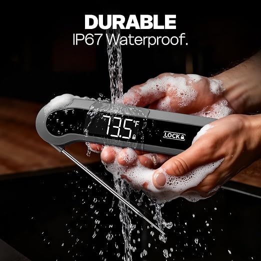 0.3 Sec Instant Read Meat Thermometer Digital for Cooking, Grey | ±0.5℉ Precision, Food Thermometer for Grilling, Air Fryer, Smoker, Candy, BBQ Essentials, Gift for Dad Men Birthday
