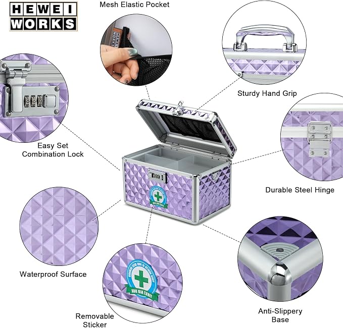 Storage Lock Box with Combination Lock, Lockable Medicine Storage Box, Empty First Aid Box, Security Lock Box, Multipurpose Locking Box for Home and Outdoor Use (Purple, Medium)
