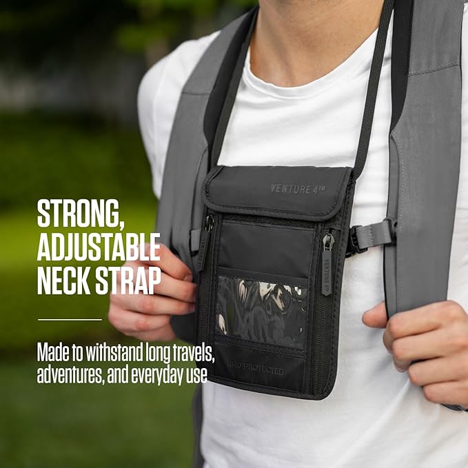 VENTURE 4TH Travel Neck Wallet, RFID Blocking Passport Holder - Sleek Gray