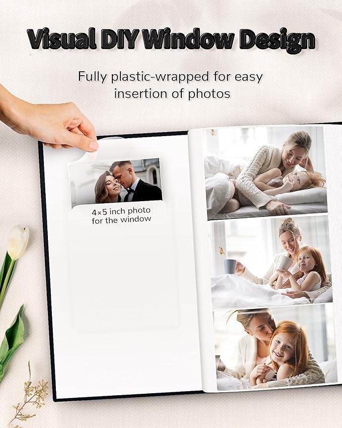 Artfeel Photo Album 4x6 with 300 Pockets,Slip-in Picture Albums,Linen Cover Memory Book with Front Window,White Page Vertical Photo Book for Wedding,Family,Anniversare,Baby,Vacation