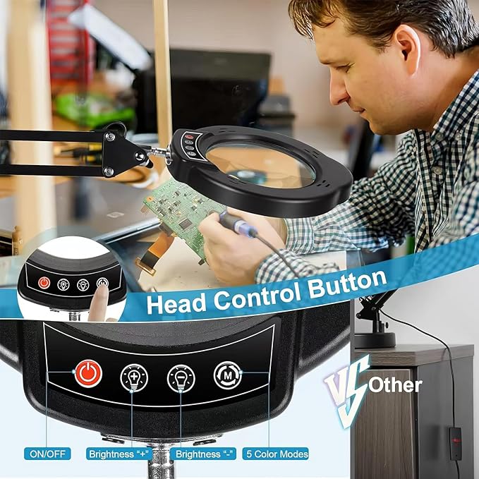 15X Magnifying Glass Desk Lamp with Clamp and Base, 5 Color Modes 10 Levels Adjustable Brightness, 15X Magnifying Glass, 4.2" Reading Magnifier for Seniors Book Newspaper Reading, Crafting, Seniors