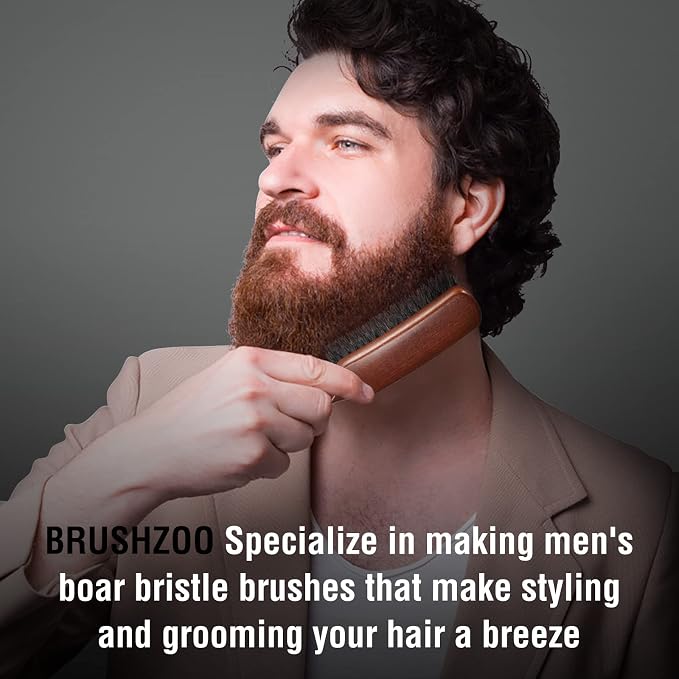 Hair Brush for Men Fine Thin Wavy Hair, Boar Bristle Hair Brush for Add Shine Improve Texture Reduce Frizz, Hairbrush for Beard Straightens Softens