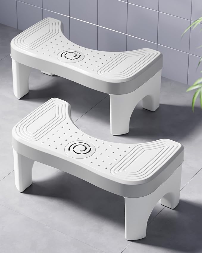 Recximi 2 Pack Toilet Potty Stool Adult, Portable Bathroom Stools for Adults, 7 Inch Step Stool with Fresher Box, Toilet Feet Pooping Stool for Toilet to Help Poop, Grey