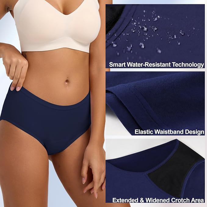 Battewa Leakproof Underwear for Women Incontinence Washable 5Color L | mid-waist panties,reusable,bladder leak protective briefs,pee proof,waterproof,40ml absorbent for Light to moderate leaks