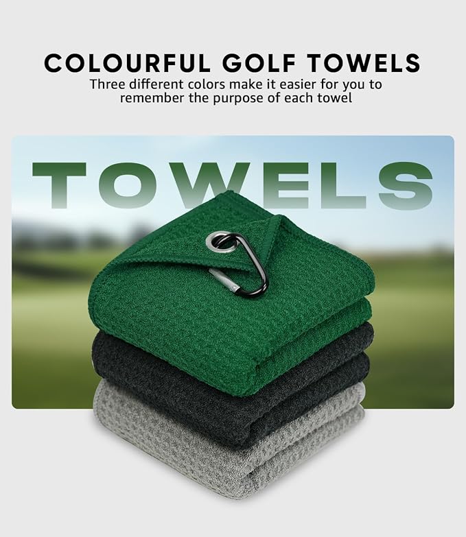 Jiskan Pro Golf Towel Microfiber Golf Towel for Golf Bags (16" X 16") with Hook, Loop Fastener and Gift Box, Essentials Golf Accessories for Men, Golf Gifts for Men/Women
