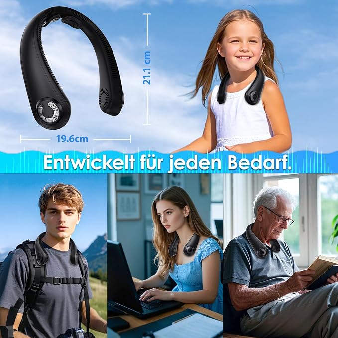 Portable Neck Fan with Neck Support, 5 Speeds, Lightweight, Gifts for Father Men Women, Personal Wearable Neck Fans that Blow Cold Air Rechargeable for Hot Flashes, Disneyland, Travel Essentials