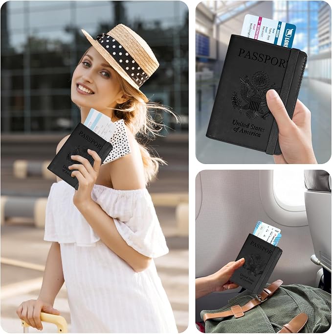ACdream RFID BLOCKING Passport Holder Travel Wallet, Premium PU Leather Cover Passport Book with Card Holder, Pen Holder, Keep Organization, and Travel Essentials for Women and Men, Black