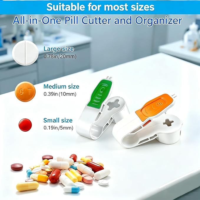 Portable Pill Popper Pill Taker Tool, 2nd Gen, 2-Size Opener w Storage No-Touch Extractor for Arthritis Seniors Travel