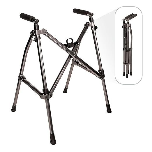 Stander Wonder Walker Lite Short, Lightweight Junior Folding Mobility Aid for Petite Adults, Seniors, and Elderly, Collapsible Travel Assistant with Rubber Feet for Support, Black Walnut