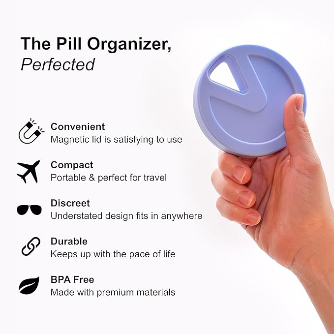 Travel RX Pill Case by Type Two Labs – Weekly 7 Day Pill Box, Compact Magnetic Organizer for Pills fits Purses or Pockets, Rugged Daily Caddy Holds Vitamins, Supplements and Medication. (Blue)