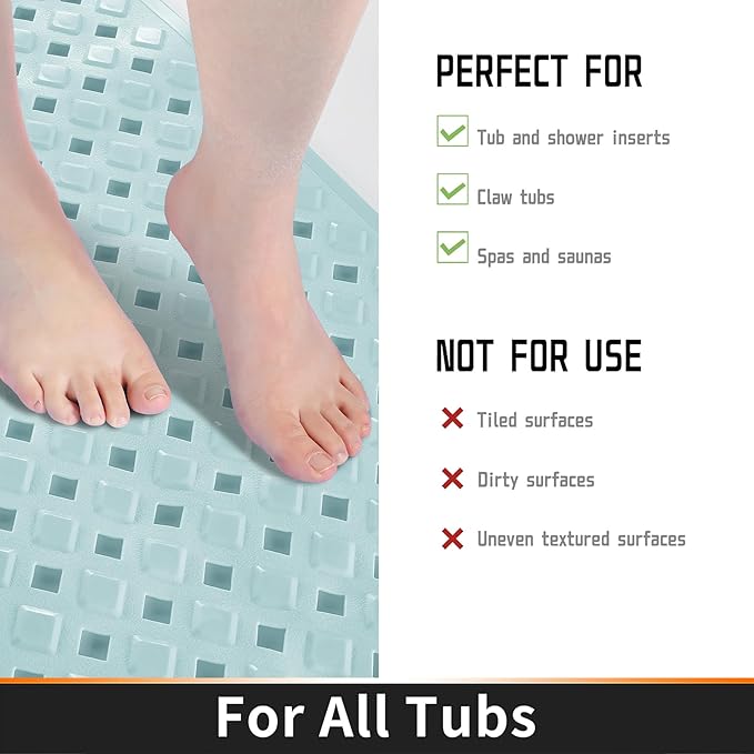 Yimobra Non Slip Bath Mat, Super Strong Suction Cups,34.5"x15.5"Long Tub Mat with Drain Holes, Machine Washable Fast Draining Shower Mats, Bathroom Essentials,Mint Green