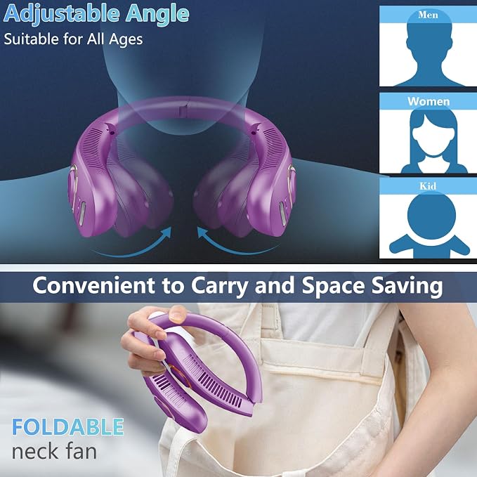 Neck Cooler Fan-Portable Fan with Mist,Rechargeable Neck Fan,Personal Cooling Device,Neck Coolersfor Hot Weather,Battery Powered Best Gifts for Father'S Day Mom Dad Kids Birthday Purple
