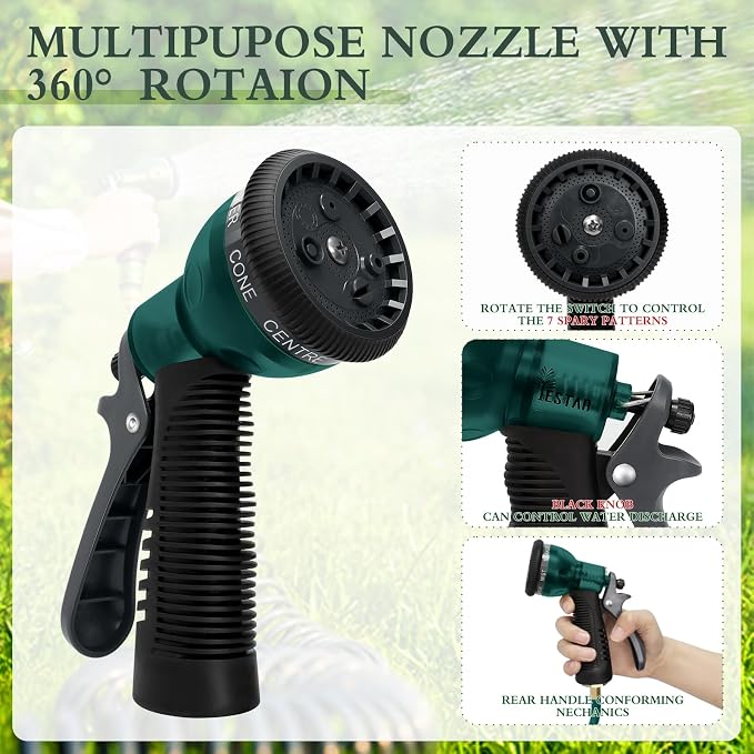 Coil Hose 10FT EVA Coil Garden Hose With 3/4'' Brass Connector Coiled Water Hose Lightweight And No Kink Includes 7 Patterns Spray Nozzle For Outdoors Lawn Watering Car Washing