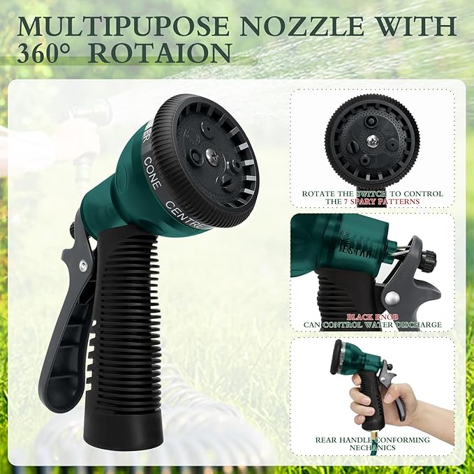 Coil Hose 15FT EVA Coil Garden Hose With 3/4'' Brass Connector Coiled Water Hose Lightweight And No Kink Includes 7 Patterns Spray Nozzle For Outdoors Lawn Watering Car Washing