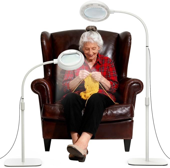 10X Large Floor Magnifying Glass with Light and Stand, Floor Magnifying Lamp 56 LED Flexible Gooseneck,Hands Free Lighted Magnifiers for Close Work, Sewing,Reading,Repair Craft