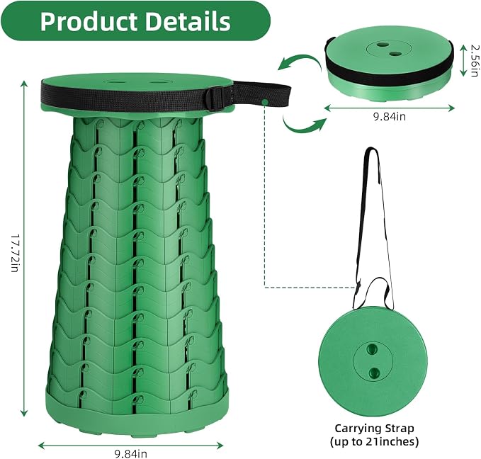 Qiguet Collapsible Stool, Folding Chair - Upgraded Portable Chair with Load Capacity 400lbs, Portable Stool for Camping Fishing Hiking - Folding Stool,Gifts for Fisherman (All Army Green)