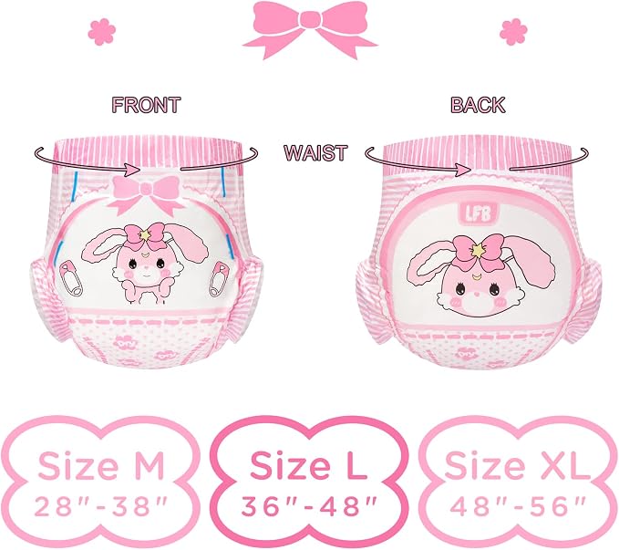 Littleforbig Adult Printed Diaper 10 Pieces - Baby Usagi (X-Large 48"-56")