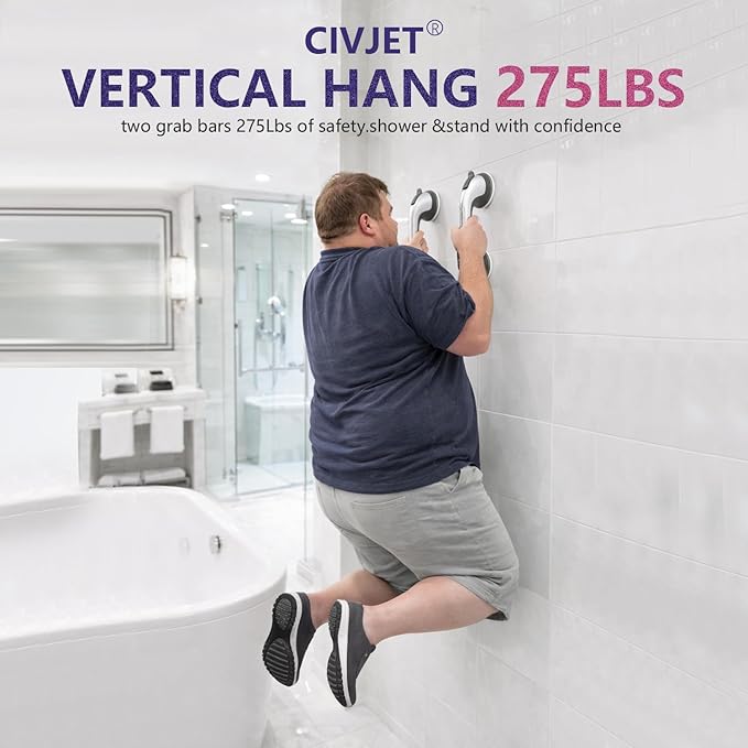 2 Pack Grab Bars for Bathtubs and Showers, Suction Grab Bar, Heavy Duty Shower Handle Removable Bath Handrails for Seniors and Elderly, Bathroom Safet