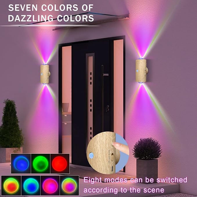 Magnetic Wall Sconces Battery Operated, Rechargeable Motion Sensor Light | 7 Color RGB Motion Sensor Night Light Indoor, 1500mAh Wireless Wall Light for Bedroom, Bathroom, Hallway, Stairs, Living Room