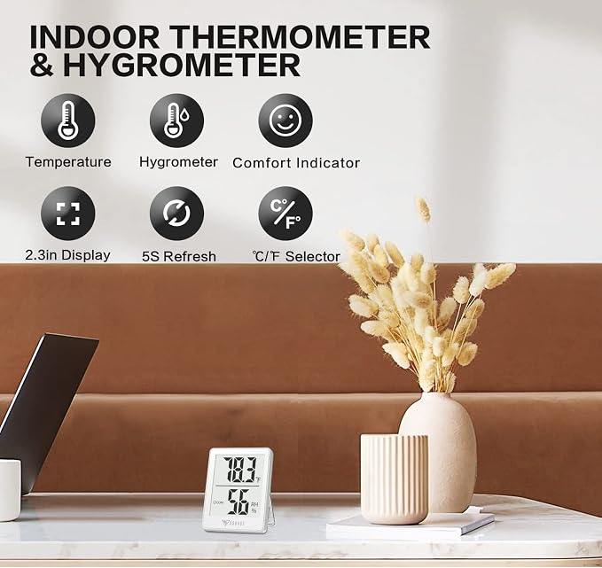 DOQAUS Digital Hygrometer Indoor Thermometer Humidity Meter, White | Mini Room Thermometer, 5s Fast Refresh, Accurate Temperature and Humidity Monitor for House, Baby Room, Greenhouse, Incubator