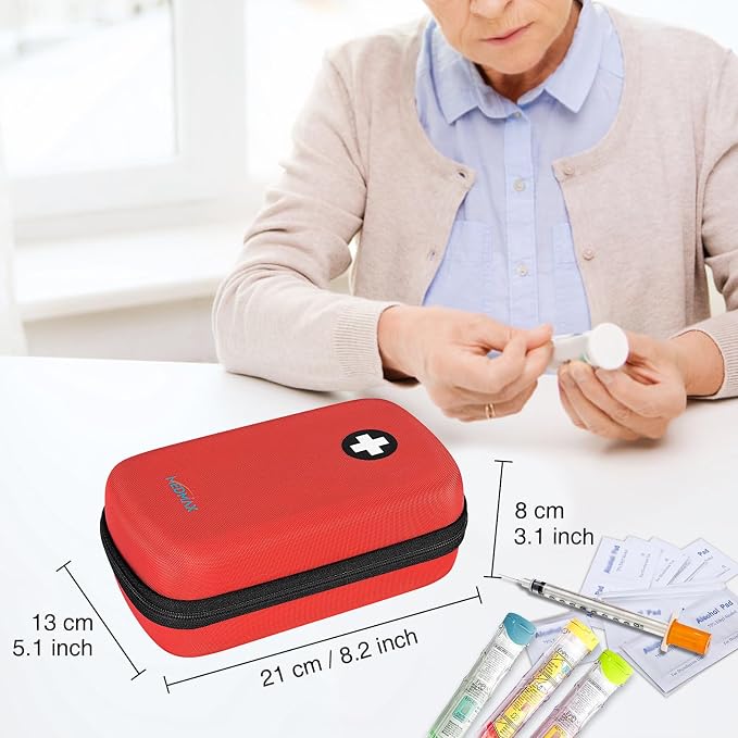 MEDMAX Hard Shell EVA Epipen Medical Carrying Travel Case Holds 3 EpiPens | Shock Absorption Medication Organizer Bag Emergency Medical Pouch for Asthma Inhaler, Allergy Medicine Essentials, Large