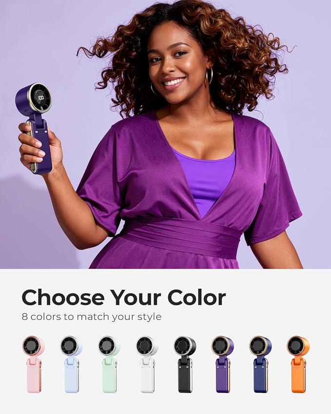 Portable Handheld Turbo Fan - 5 Gear High Speed 4000mAh Rechargeable Mini Personal Hand Fan Blow Cold Air, Battery Operated Travel Essentials, Beach Vacation, Gifts for Women, Men (Purple)