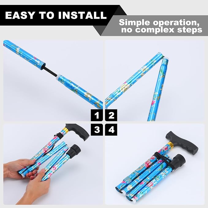PARLORA Walking Cane for Women and Men, Collapsible, Lightweight, Sleek, Foldable Folding Cane | Walking Sticks for Seniors & Adults with Comfortable T-Handle