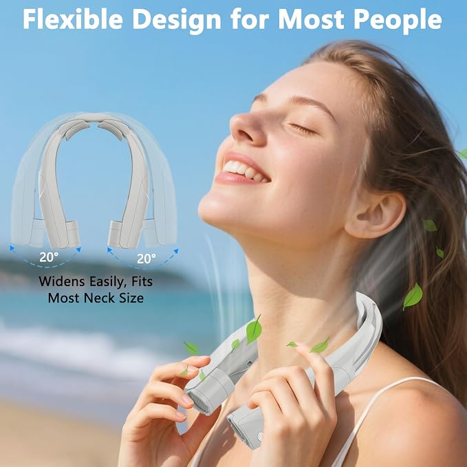 Neck Fan, 6000mAh USB Rechargeable Hands Free Personal Fan, 6 Speeds Adjustable Portable Neck Fans, Faster Cooling Wearable Fan, Ultra Quiet for Outdoor, Travel, Home, Office - Grey