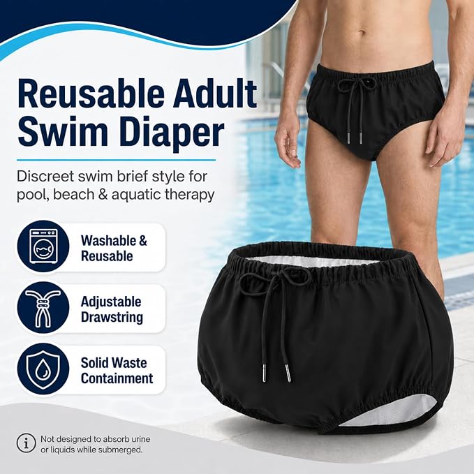 AQX Reusable Adult Swim Diapers Special Needs, Incontinence Swimwear XL | Waterproof Adult Swimming Diapers Cover Leakproof, Washable Swimmers Plastic Pants for Incontinence Protection, Pool or Beach