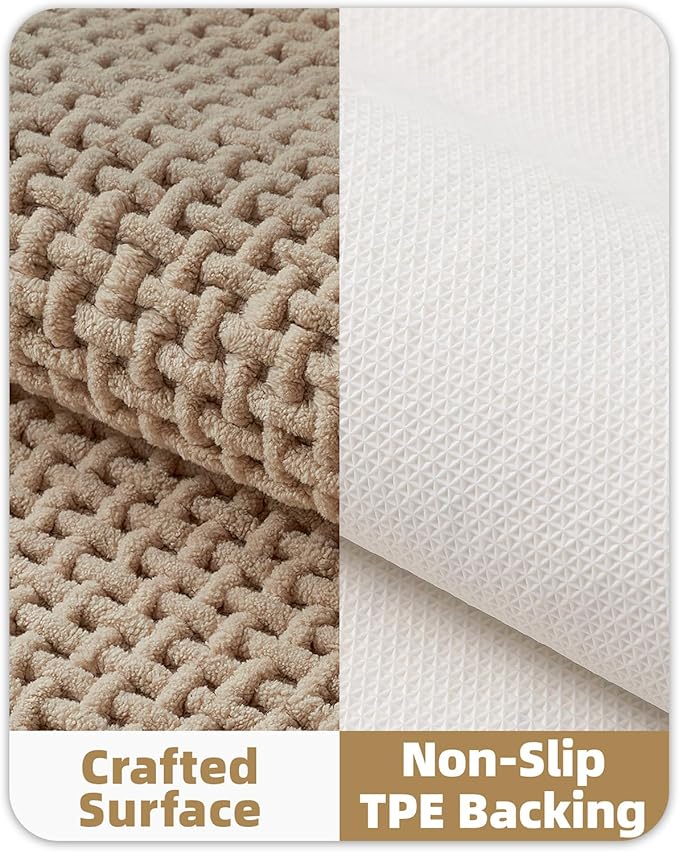 Color&Geometry Chenille Pile Long Bathroom Runner Rugs Upgraded Denser, 17"x47" Non Slip Absorbent Khaki Bath Mats for Bathroom Thin Fit Under Door, Washable Quick Dry