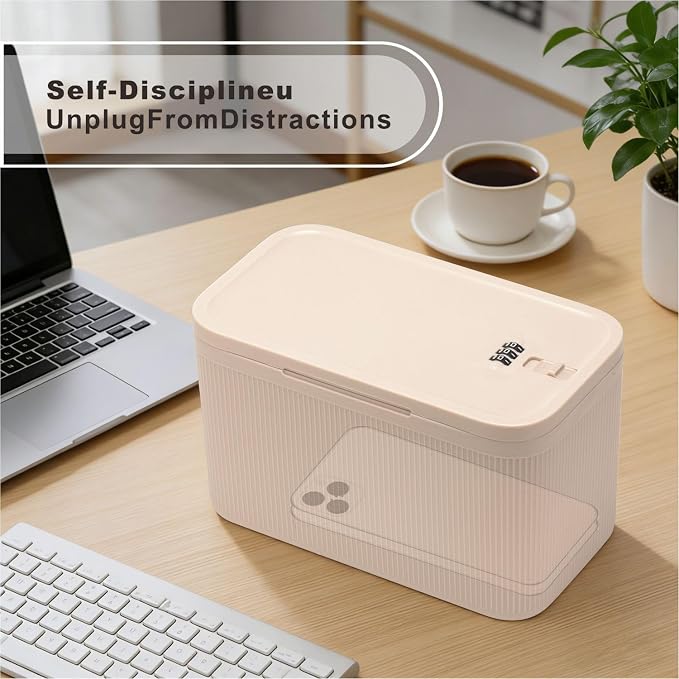 SANIDIKA Lockable Storage Box, Locking Medicine Box, Cell Phone Locked Jail, Food Medical Lockbox, Containers Bin for Personal Refrigerator Home Office Organization Travel Farther Gift (Cream Plus)