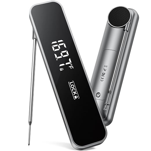 0.3 Sec Instant Read Meat Thermometer Digital for Grilling, Grey | Waterproof, for Cooking, BBQ, Air Fryer, Smoker, Candy, Kitchen Gadgets, BBQ Essentials, Gift for Dad, Men