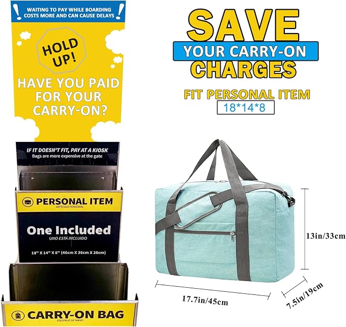 For Spirit Airlines Personal Item Bag 18x14x8 Foldable Carry on Bags for Airplanes Travel Duffel Bags for Women and Men