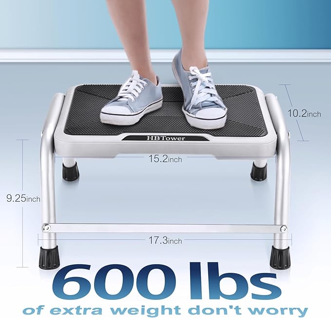 Step Stool, HBTower Step Stools for Adults Kids with Non-Slip Rubber Feet, Holds Up to 600 lbs, Lightweight Stepping Stools for Bedroom Kitchen Bathroom, Bed Steps for High Beds