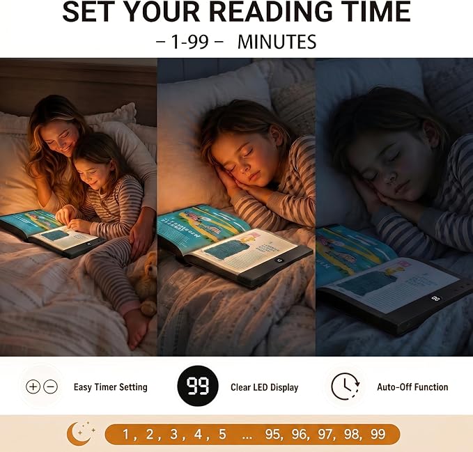 30 LED Book Light for Reading at Night in Bed, Rechargeable Book Page Light, 3 Color Temperatures, Stepless Dimming, 1-99 Min Timer, 2-in-1 Reading Light Light & Night Light, Gift for Readers Black