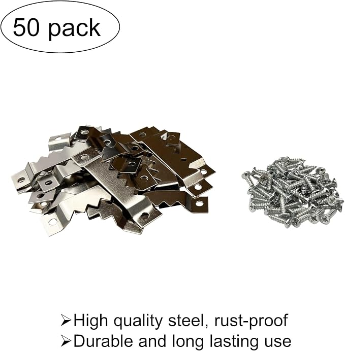 50 Pack Large Sawtooth Picture Hangers Steel Picture Hangers Picture Frames Hangers with Screws Picture Hang Solutions, for Hanging Artwork Picture Frame Hook Photos (Silver，Supports 50 lbs)