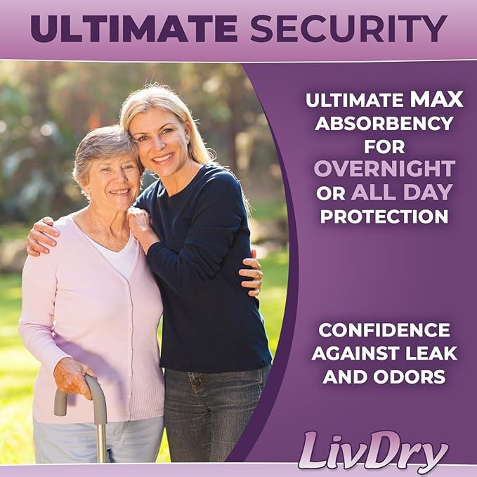 Livdry Adult Diapers for Women, Premium Incontinence Underwear, Comfortable and Absorbent for All Day or Overnight Protection (Bag, XXX-Large)