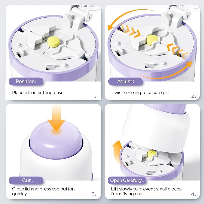 Pill Cutter 1/4 – Adjustable Cutter for Tiny to Large Tablets, Dual Blade Design for Accurate Quarter Cutting, Built-in Box, Senior-Friendly, Travel Use