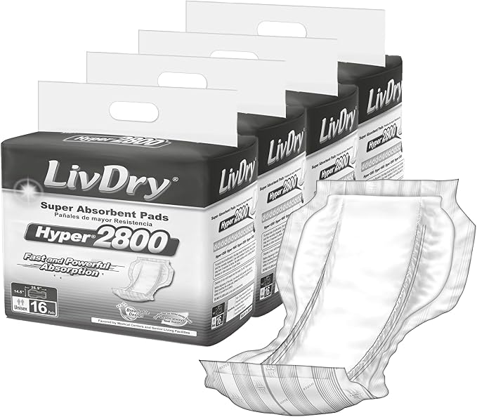 LivDry Incontinence Pad Insert for Men and Women | Extra Absorbency with Odor Control (Hyper 2800 (64 Count))