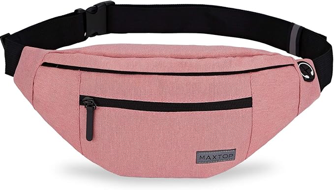 Large Pink Fanny Pack Cross Body Bag with 4-Zipper Pockets Adjustable Strap | Polyester,Gifts for Enjoy Festival Sports Yoga Workout Traveling Running Casual Hands-Free Wallets