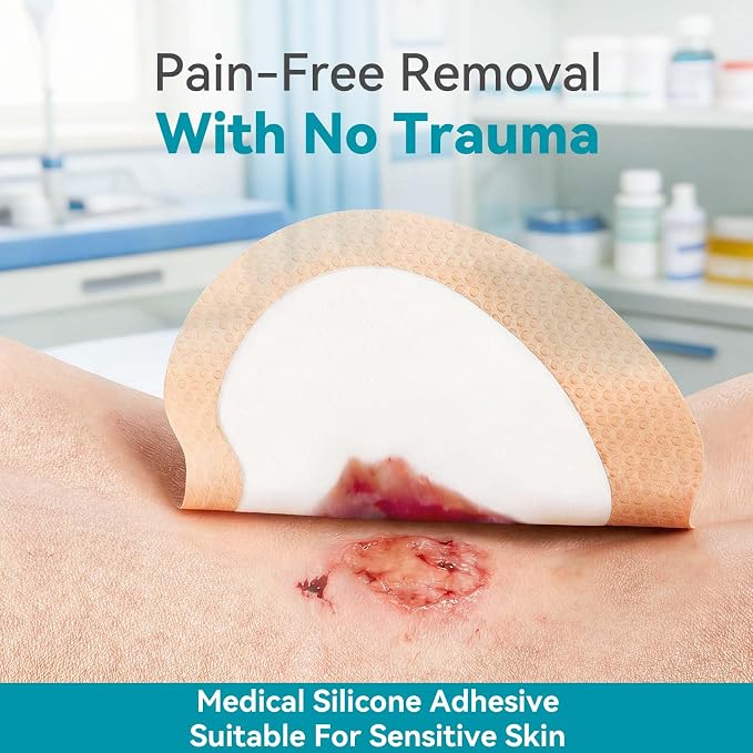Dimora Wound Dressing Sacrum Foam Bandages Silicone Adhesive Border 7.08"x7.08" Waterproof Sacral Pads Absorbent Breathable Bed Sore Pressure Dressing